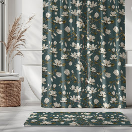 Cortina Para Box White Magnolia Grove on Viridian Elegant Floral 