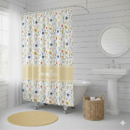 Cortina Para Box Wildflower Blue Yellow Pink Monogram Watercolor