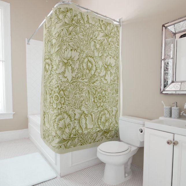Cortina Para Box William Morris Poppy Classic Floral Green (In Situ)