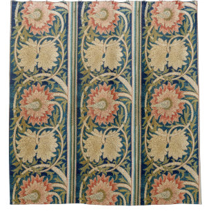 Cortina Para Box William Morris Rosa Floral Seda Embroidered Antigo