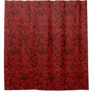 Cortina Para Box William Morris Vintage Flores Pássaros Vermelho