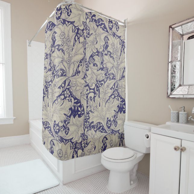 Cortina Para Box William Morris Wallflower Blue damask (In Situ)