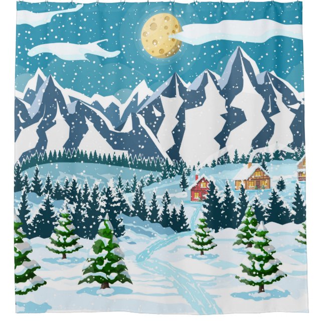 Cortina Para Box Winter christmas background. Pine tree wood and sn (Frente)