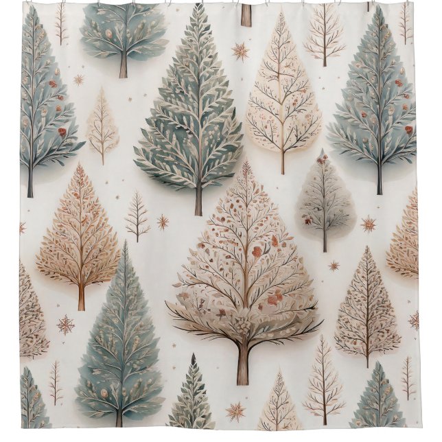 Cortina Para Box Winter Trees - Rustic Holiday Forest (1) (Frente)