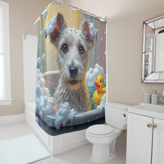 Cortina Para Box Wire Fox Terrier Desleixado Sonolento Fofo Engraça (In Situ)