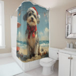 Cortina Para Box Wolfhound Dog Christmas Vintage Beach<br><div class="desc">Traga o calor dos feriados para a costa com esta charmosa design inspirada na vintagem, que apresenta um cão festivo sentado numa praia serena. Com um clássico toque de feriado de tons nostálgicos e vibrações costeiras, esta trabalho de arte captura a magia do Natal pelo mar. Perfeito para espalhar alegria...</div>