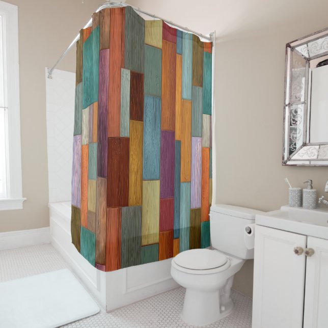 Cortina Para Box Wood Planks Shower Curtain (In Situ)