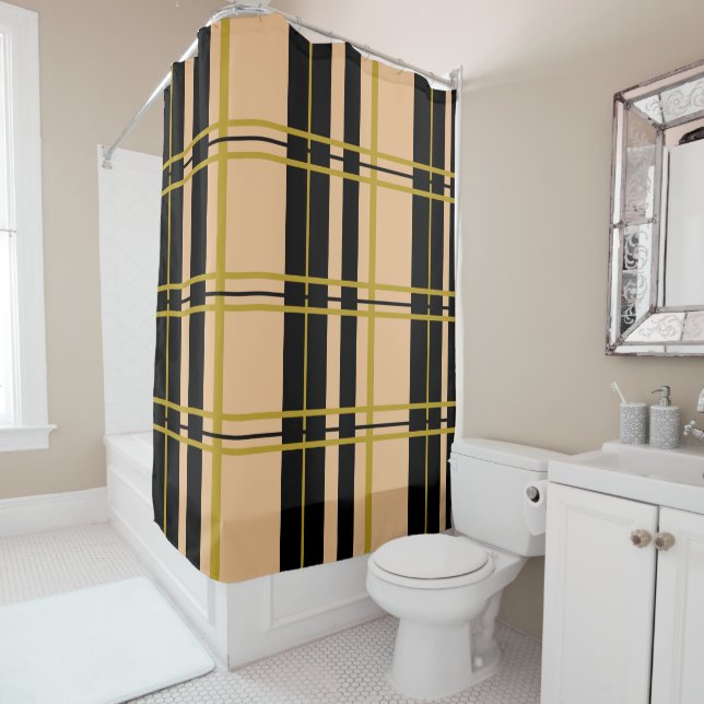 Cortina Para Box Xadrez com risca de preto e Rosa Dourado (In Situ)