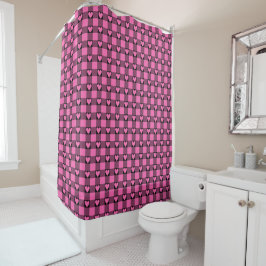 Cortina Para Box Xadrez de Coração de Búfalo Preto Rosa