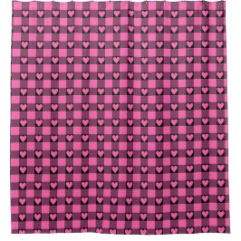 Cortina Para Box Xadrez de Coração de Búfalo Preto Rosa