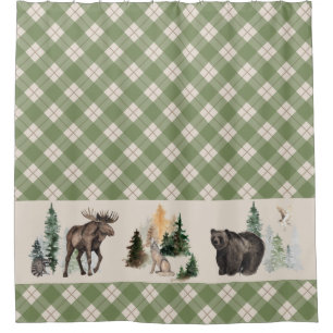 Cortina Para Box Xadrez de Gingham em Aquarela Floresta Animal da F