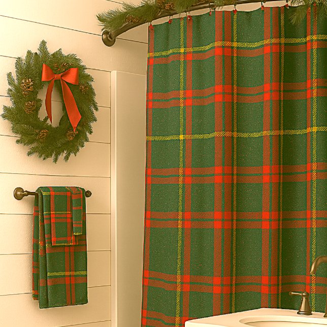 Cortina Para Box Xadrez de Natal Vermelho Verde  Xadrez Escocês  (“Christmas tartan shower curtain and towel set”)
