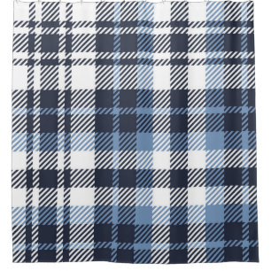 Cortina Para Box Xadrez de tartan azul e branca