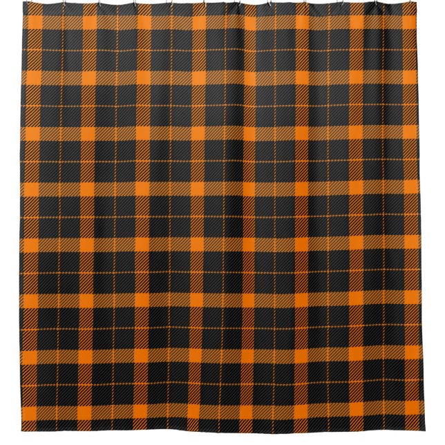 Cortina Para Box Xadrez de Tartan no Halloween. Escocês em laranja (Frente)