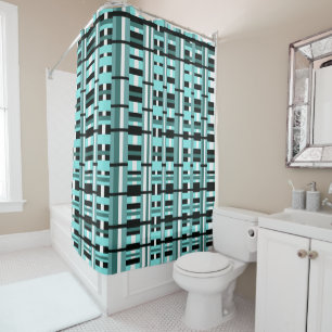 Cortina Para Box Xadrez em Aqua, Teal, Preto e Branco