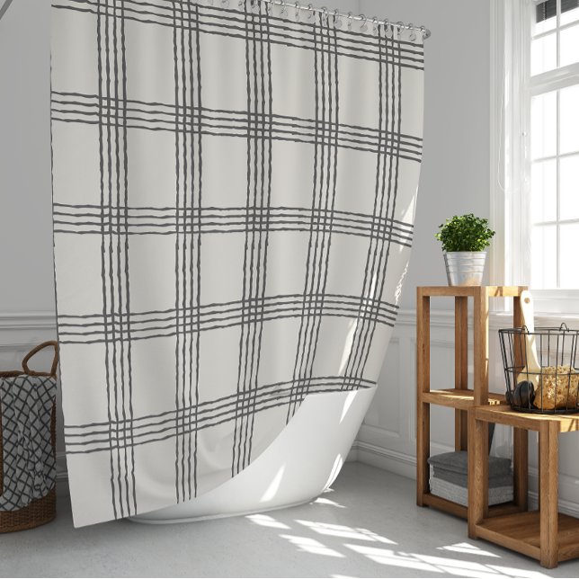 Cortina Para Box Xadrez Moderna e Geométrica Russa (Rustic Geometric Modern Minimalist Plaid Shower Curtain)