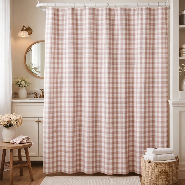 Cortina Para Box Xadrez rosa e branco  (A shower curtain with a pink and white gingham pattern.)