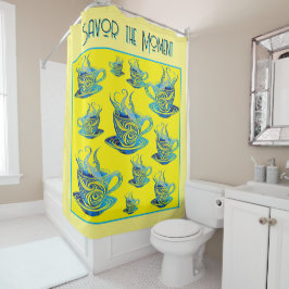 Cortina Para Box Xícara de café azul artístico com Padrões giratóri