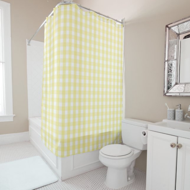 Cortina Para Box Yellow Pastel Gingham Pattern Modern Farmhouse (In Situ)