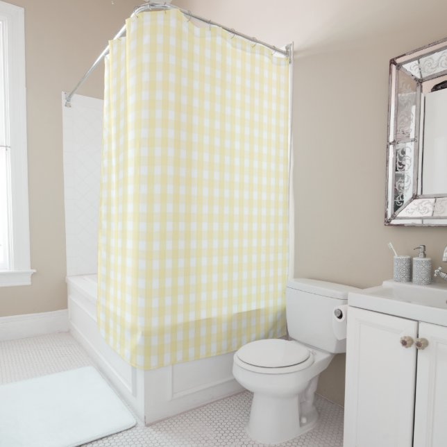 Cortina Para Box Yellow Pastel Gingham Pattern Modern Farmhouse (In Situ)