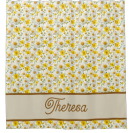 Cortina Para Box Yellow Wildflowers Pattern Monogram Name