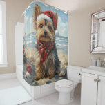 Cortina Para Box Yorkshire Terrier Dog Christmas Vintage Beach<br><div class="desc">Traga o calor dos feriados para a costa com esta charmosa design inspirada na vintagem, que apresenta um cão festivo sentado numa praia serena. Com um clássico toque de feriado de tons nostálgicos e vibrações costeiras, esta trabalho de arte captura a magia do Natal pelo mar. Perfeito para espalhar alegria...</div>