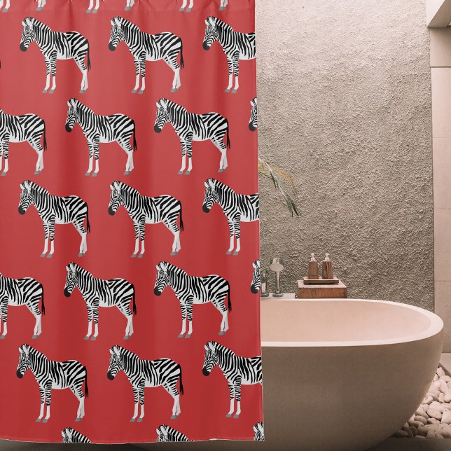 Cortina Para Box Zebra Exótica Animal Padrão Vermelho Profundo (Zebra Exotic Animal Pattern Deep Red Shower Curtain)