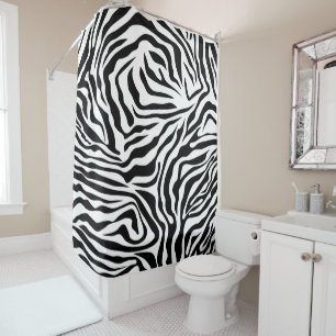 Cortina Para Box Zebra Stripes Impressão Animal Selvagem Preta E B