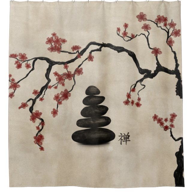 Cortina Para Box Zen Stones Sakura Tree (Frente)