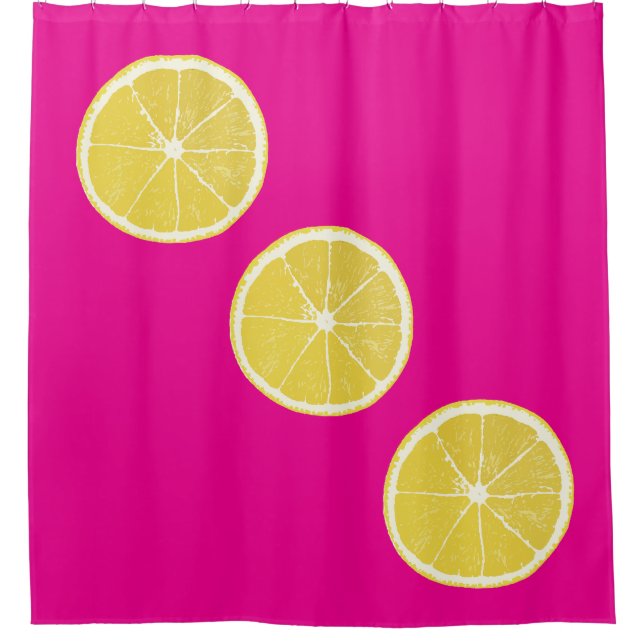 Cortina Para Box Zesty Lemon Slices on Bright Pink Shower Curtain (Frente)