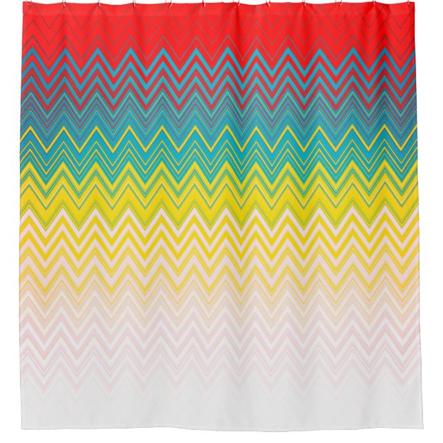 Cortina Para Box Zigzag Branco Amarelo-Vermelho (Frente)