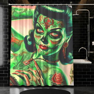 Cortina Para Box Zombie Tatuada Pin-up