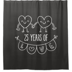 Cortina Para Chuveiro 25 Anniversário Gift Chalk Hearts