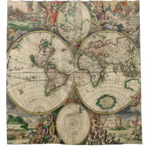 Cortina Para Chuveiro A antiguidade traça mapas do vintage do Velho
