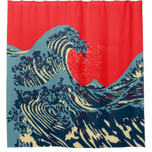 Cortina Para Chuveiro A Grande Onda Hokusai em Estilo Pop