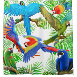 Cortina Para Chuveiro A selva colorida do Macaw repete mecanicamente