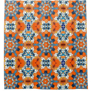 Cortina Para Chuveiro Abstrato Azul E Laranja
