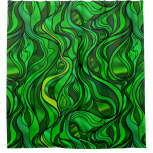 Cortina Para Chuveiro Abstrato verde do vitral