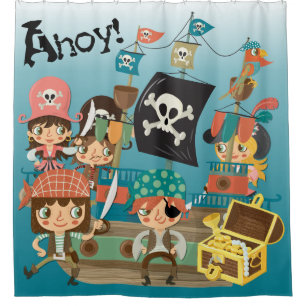 Cortina Para Chuveiro Ahoy piratas e navio de pirata