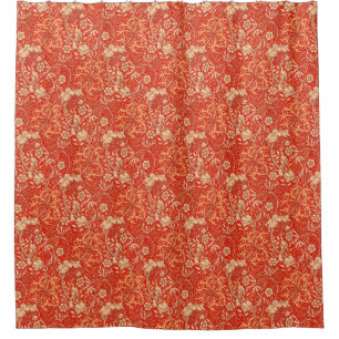Cortina Para Chuveiro Alga floral, laranja coral profunda de Nouveau da