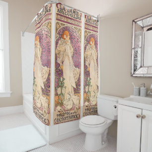 Cortina Para Chuveiro Alphonse Mucha,art nouveau,vintage,poster, teatro