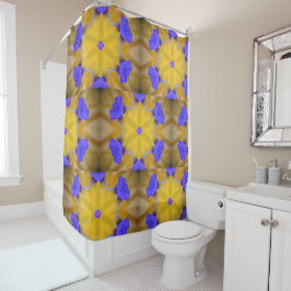 Cortina Para Chuveiro Amarelo E Azul Cheios De Padrões