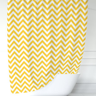 Cortina Para Chuveiro Amarelo e Branco Chevron