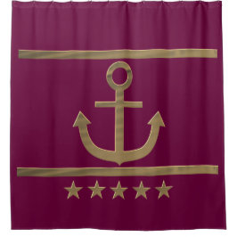 Cortina Para Chuveiro âncora de ouro sobre fundo tinto de vinho