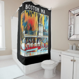 Cortina Para Chuveiro Art Deco Boston Swan Boats sobre fundo negro