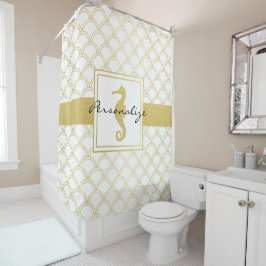 Cortina Para Chuveiro Art Deco Ocean Wave Dourada Seacavalo Beach House