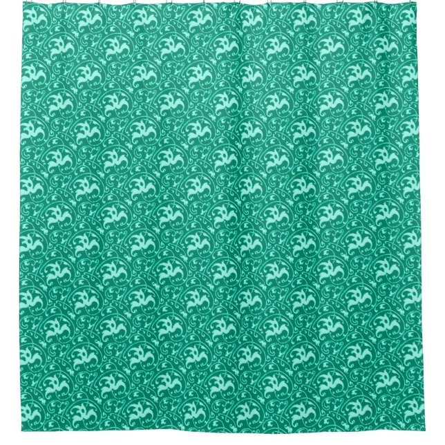 Cortina Para Chuveiro Art Nouveau Ikat - Turquesa e Aqua (Frente)