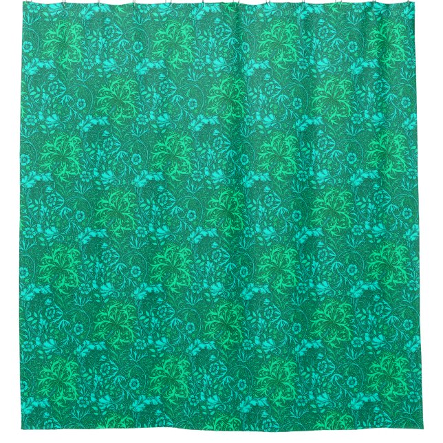 Cortina Para Chuveiro Art Nouveau Seaweed Floral, Turquesa e Aqua (Frente)