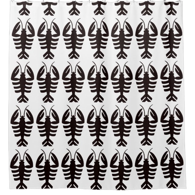 Cortina Para Chuveiro Arte Deco Antigo Marisco, Lagosta em Preto (Frente)