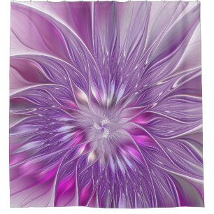 Cortina Para Chuveiro Arte fractal abstrato de paixão flor púrpura rosa